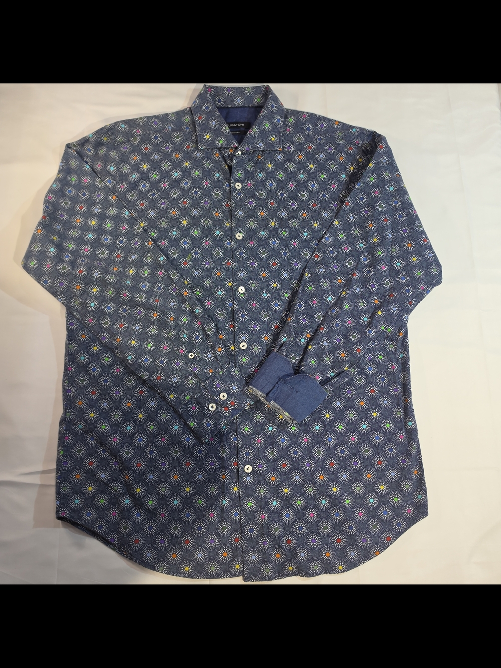 Bugatchi Navy Medallion Print Dress Shirt with Multicolor Accents